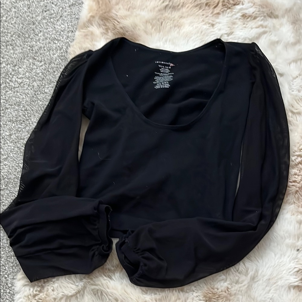 Free People Black Sheer Sleeve Blouse